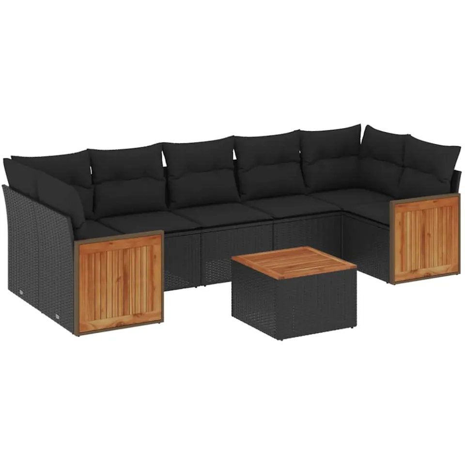 vidaXL 8-delige Loungeset met kussens poly rattan zwart, foto 3