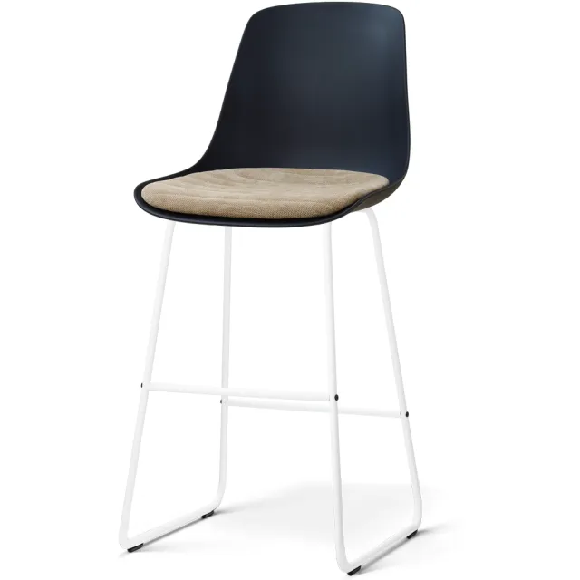 Nolon Nino-Liv barkruk zwart met nougatbruin zitkussen - wit onderstel - 75 cm