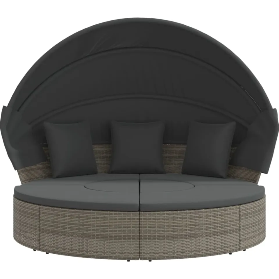 vidaXL Loungebed met luifel en kussens poly rattan grijs
