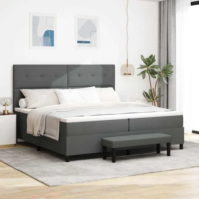 vidaXL Boxspringbed met hoofdeinde Donkergrijs 200 x 200 cm Stof