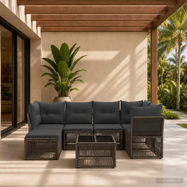 vidaXL Tuinbankenset 7 st Grijs poly rattan, foto 2