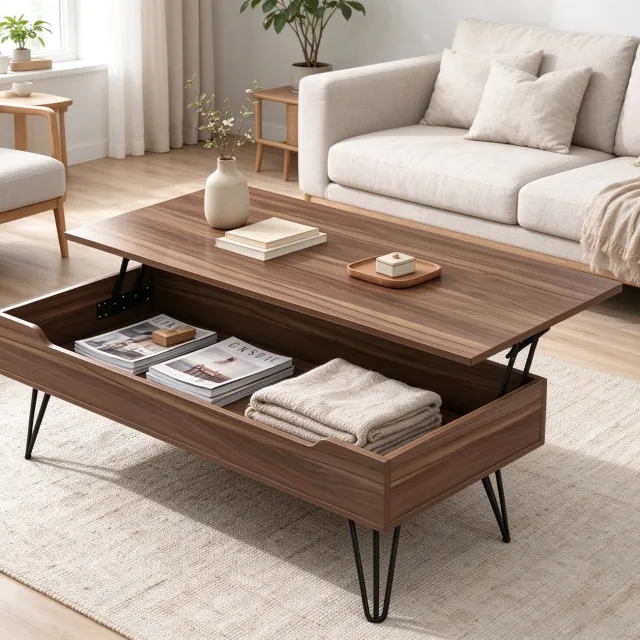 learnlogic Opklapbare en verstelbare salontafel 100×50×55 cm voorzien van ruime opbergruimte en verborgen planken geschikt voor de woonkamer Walnootbruin
