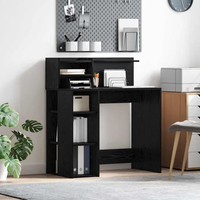 vidaXL Bureau Zwart Eiken 90 x 48 x 101,5 cm Bewerkt hout, foto 2