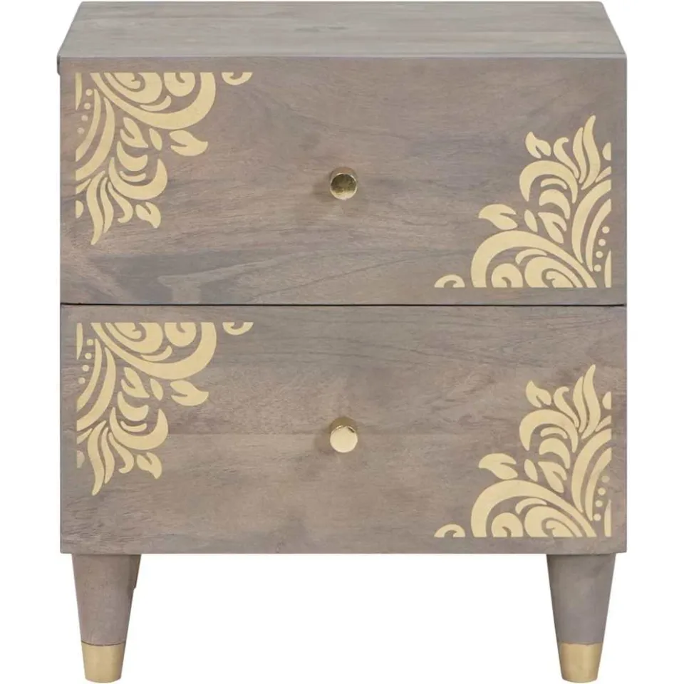 vidaXL Nachtkastje 2 st Grijs 40 x 33 x 46 cm Massief Mango Hout, foto 4