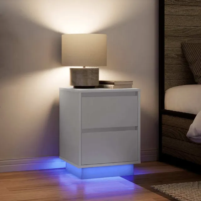 vidaXL Nachtkastjes met led-verlichting 2 st 38x34x50 cm wit, foto 2