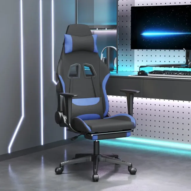 vidaXL Gamestoel - met - voetensteun - stof - zwart - en - blauw zwart en blauw