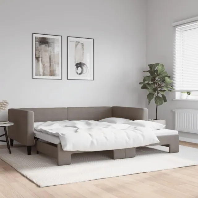 vidaXL Slaapbank met onderschuifbed 100x200 cm stof taupe