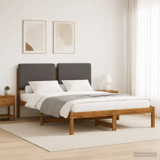 vidaXL Bedframe met gestoffeerd hoofdbord Naturel en lichtgrijs Tan