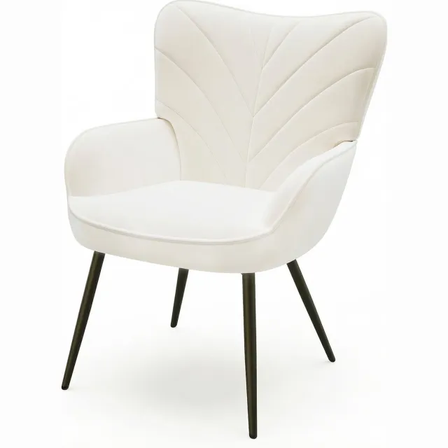 COLAMY Moderne accentstoel - Gestoffeerde fluwelen fauteuil - Gebogen rugleuning - Gewatteerde armleuningen - Kussen met hoge dichtheid - Metalen poten - Fauteuil - Wit