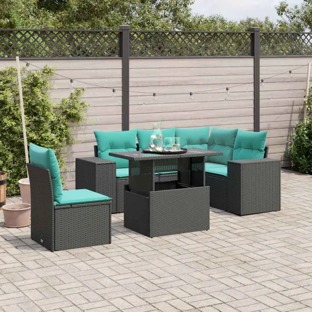 vidaXL 6-delige tuinbankset met kussens van zwart polyrotan, foto 2
