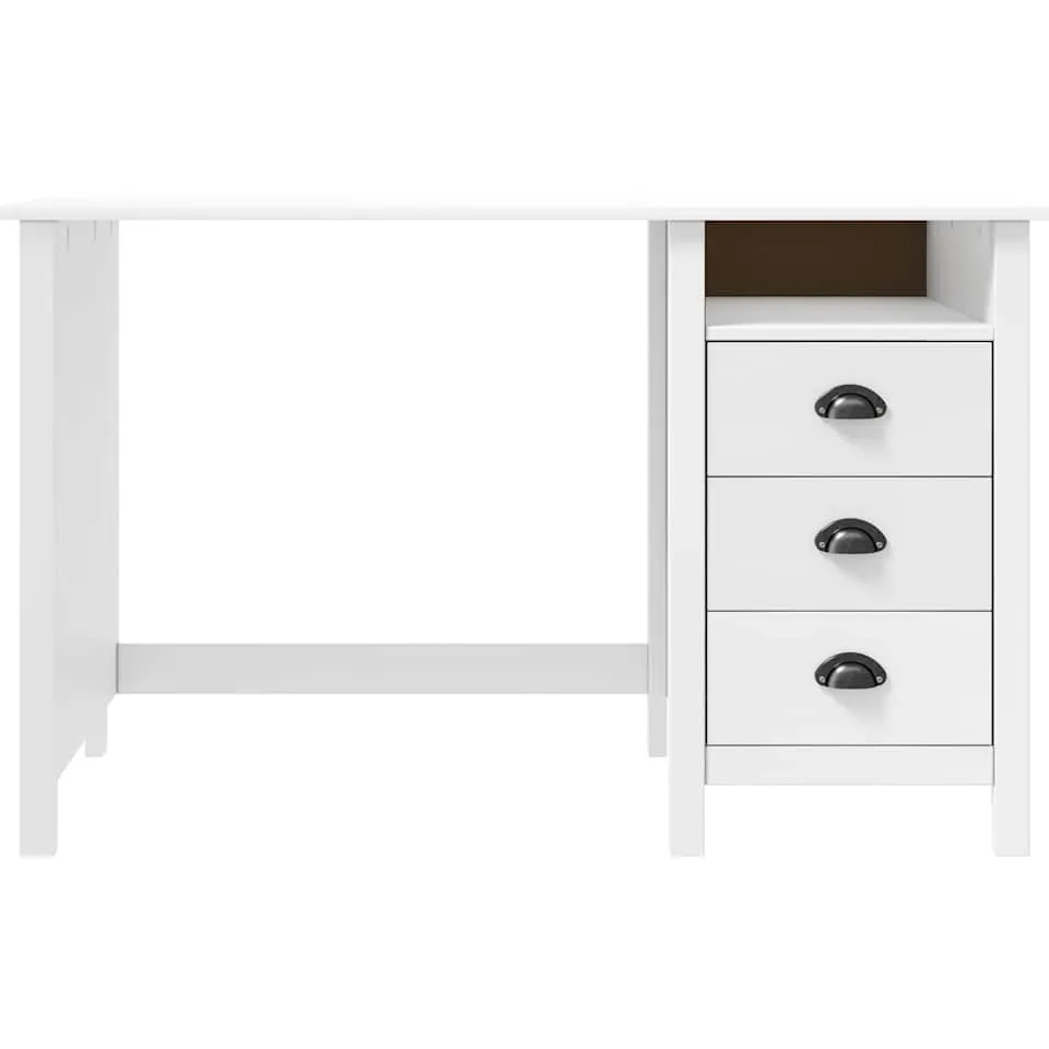 vidaXL Bureau Hill 3 lades 120x50x74 cm massief grenenhout wit, foto 2