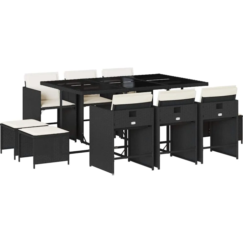 vidaXL 11-delige Tuinset met kussens poly rattan zwart, foto 3