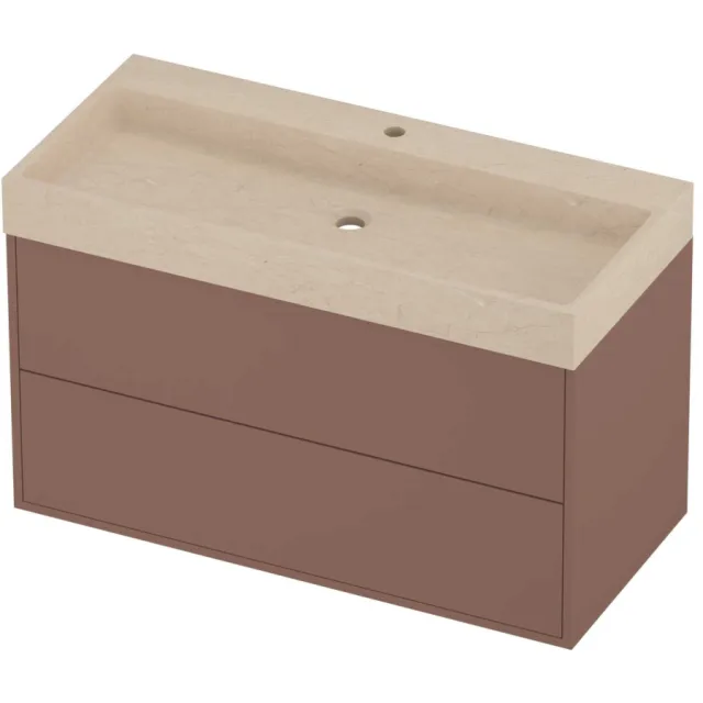 Proline Evoli Badmeubelset Hardsteen Loft In Kader 100x46x62 cm Sand Stone Beauty Blush Rosé Goud