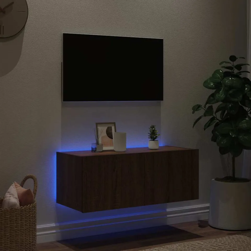 vidaXL Tv-wandmeubel met LED-verlichting 80x35x31 cm bruin eikenkleur, foto 3