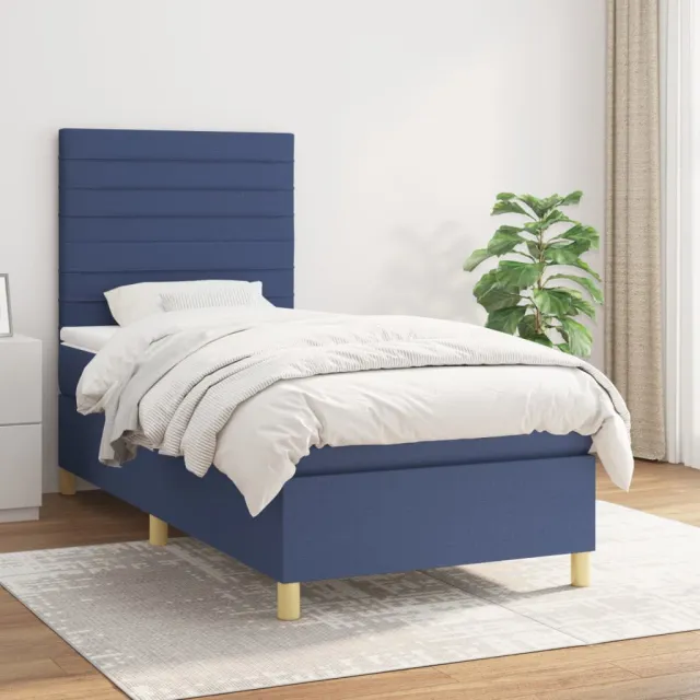 vidaXL Boxspring met matras stof blauw 80x200 cm