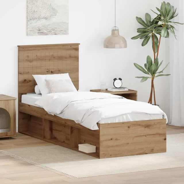 vidaXL Bedframe Artisanaal eiken 75 x 190 cm Massief grenenhout Bruin