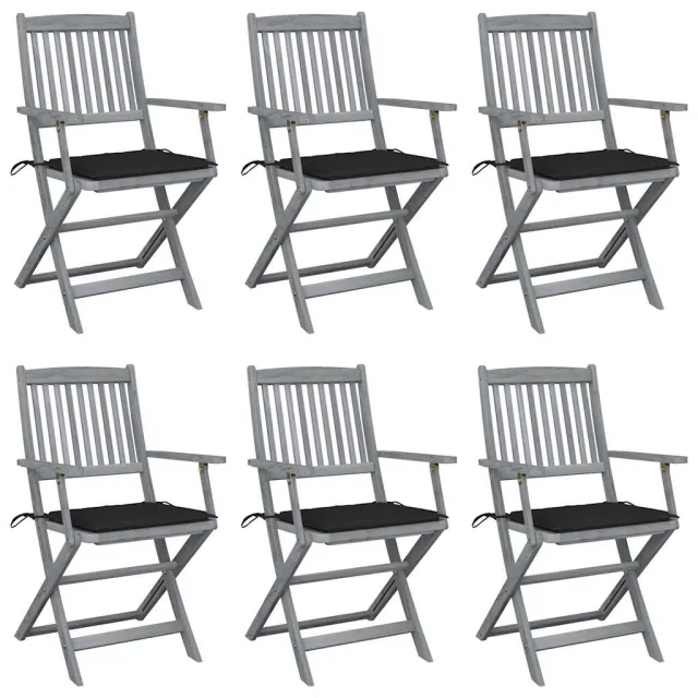 vidaXL Inklapbare stoelen 6 st met kussens massief acaciahout Zwart
