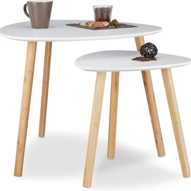 PEAM Set Van 2 Bijzettafels - Ruimtebesparend Scandinavisch Design - Perfect Voor Bloemen En Decoratie (Wit)