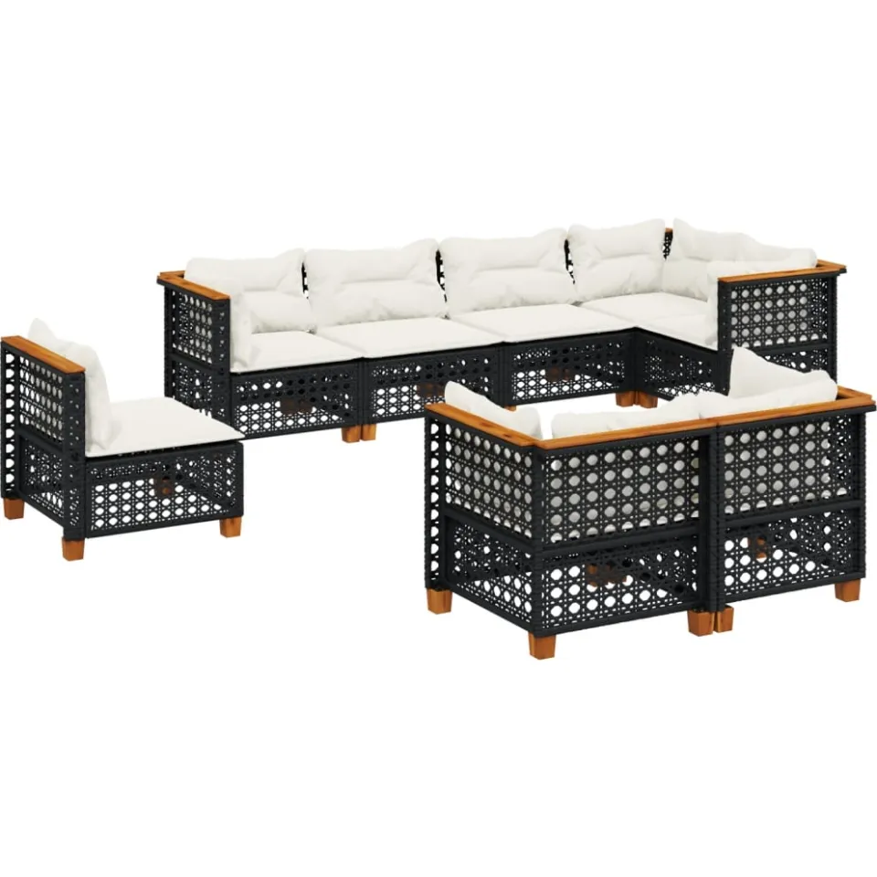 vidaXL 8-delige Loungeset met kussens poly rattan zwart