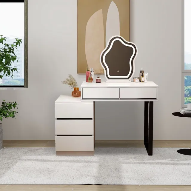 PEALOV Make-uptafel met LED-spiegel-3 lichtkleuren en 5 laden-wit