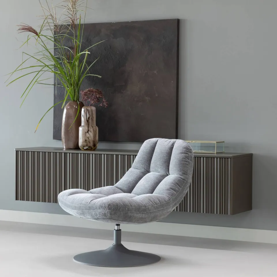 WOOOD Elvi Draaifauteuil - Chenille Structuur - Lichtgrijs - 81x73x84, foto 2