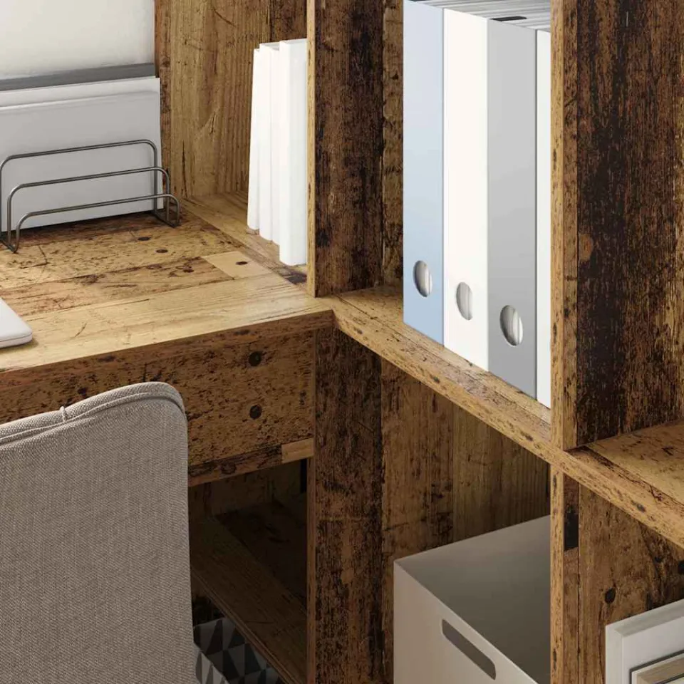 vidaXL Hoekbureau Oud Hout 101,5 x 149,5 x 149,5 cm Bewerkt hout bruin, foto 3