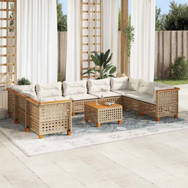 vidaXL 10-delige Loungeset met kussens poly rattan beige, foto 2