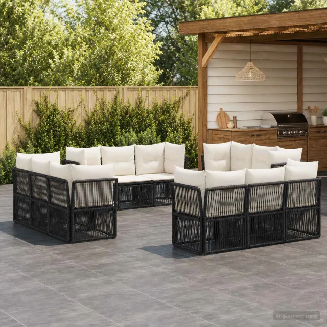 vidaXL Tuinbankenset 12 st Zwart poly rattan, foto 2