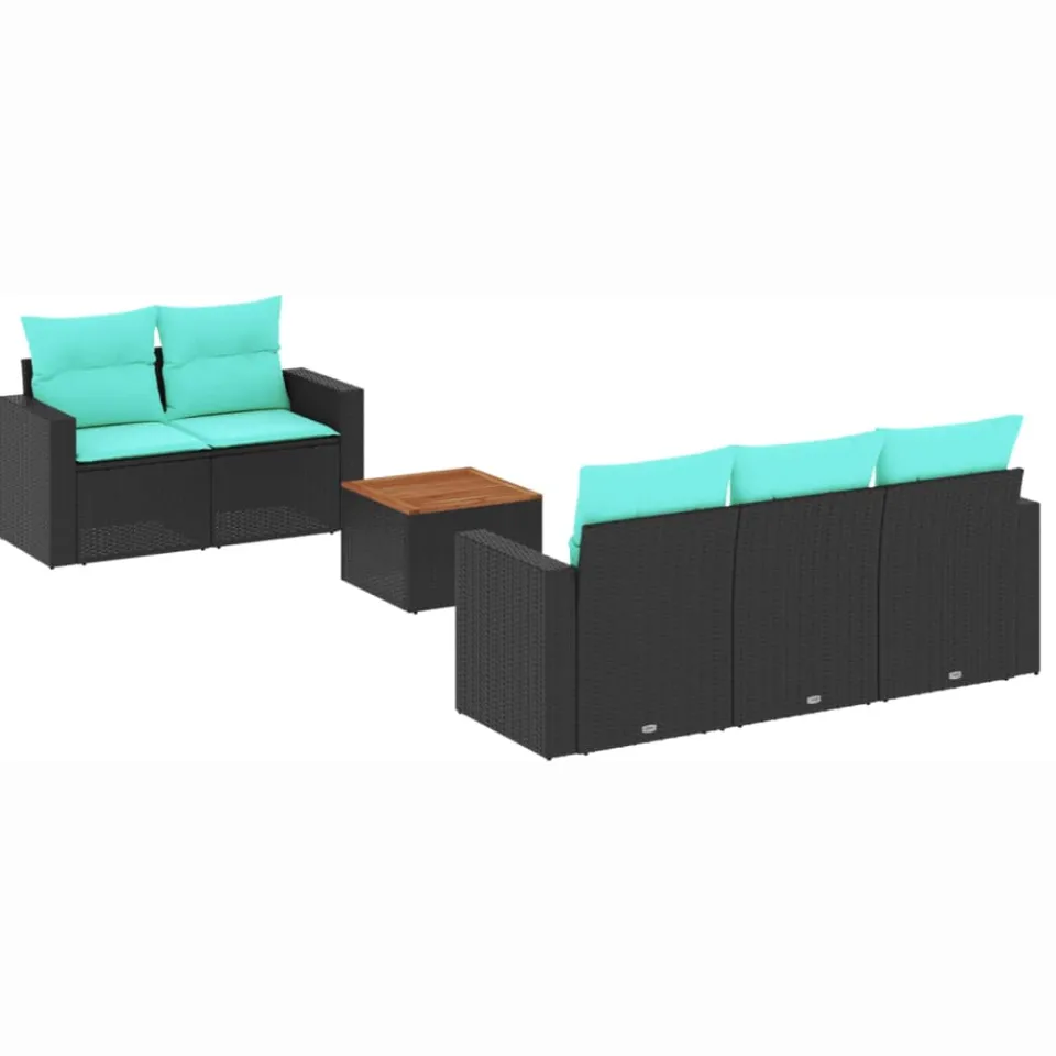 vidaXL 6-delige Loungeset met kussens poly rattan zwart, foto 3