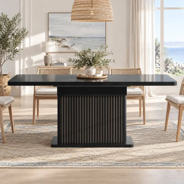 DESMIU Eettafel - Uitschuifbaar Tafelblad Met Verborgen Opbergruimte - Voor Eetkamer En Werkplek - MDF En Metaal - 120-160x80x76 Cm - Zwart