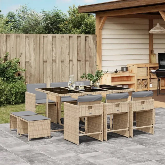 vidaXL 11-delige Tuinset met kussens poly rattan gemengd beige, foto 2