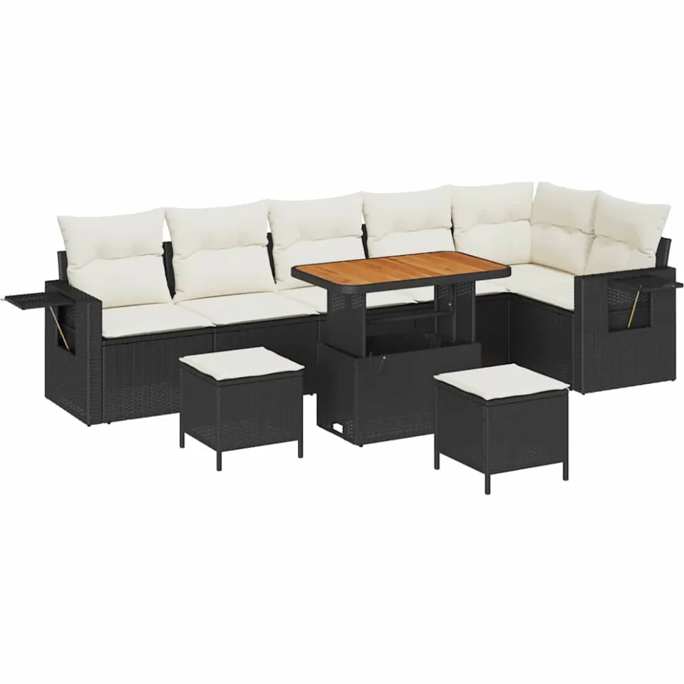 vidaXL Tuinbankenset 11 st Zwart en Crème poly rattan