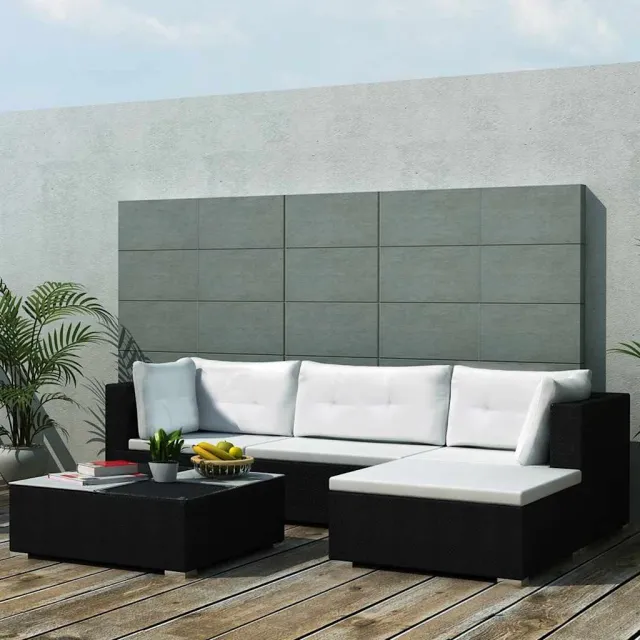 vidaXL 5-delige Loungeset met kussens poly rattan zwart, foto 2