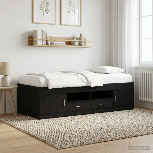 vidaXL Bedframe met opslag Zwart eiken 80 x 200 cm Bewerkt hout