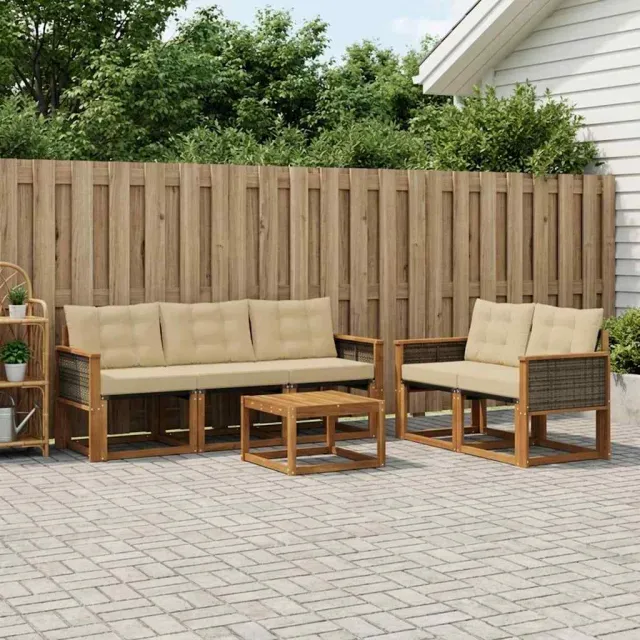 vidaXL Buiten bankenset 6 st 5-zits Natuurlijk en Beige