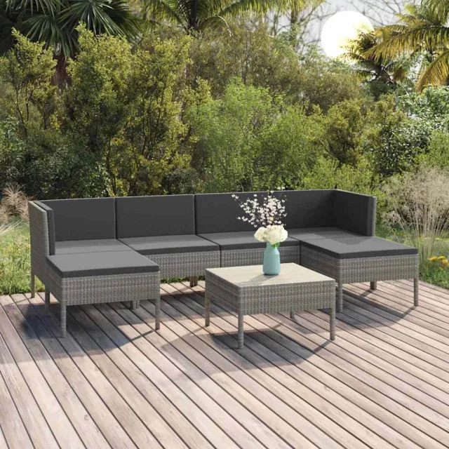 vidaXL 7-delige Loungeset met kussens poly rattan grijs, foto 2