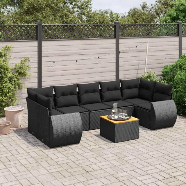 vidaXL 8-delige Loungeset met kussens poly rattan zwart, foto 2