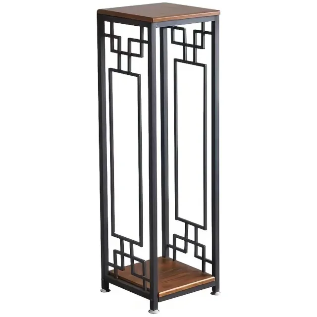 J.T.R Hoog smal bijzettafeltje met houten blad en metalen frame, 30x30x80 cm. Bruin