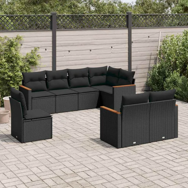 vidaXL 8-delige Loungeset met kussens poly rattan zwart, foto 2