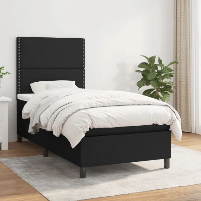vidaXL Boxspring met matras stof zwart 100x200 cm