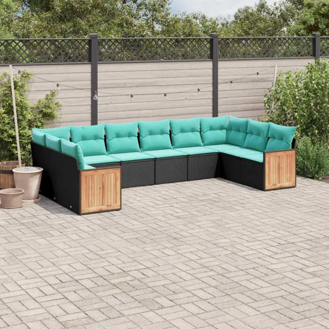 vidaXL 10-delige tuinbankset met kussens van zwart polyrotan, foto 2