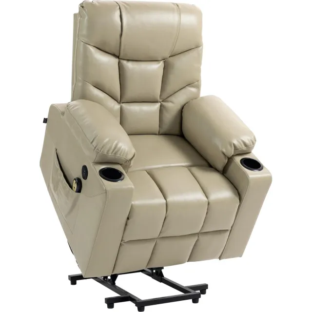 CLP Andover Fauteuil - sta op stoel elektrisch - TV-fauteuil met relaxfunctie - USB-poorten en bekerhouder - creme Kunstleer