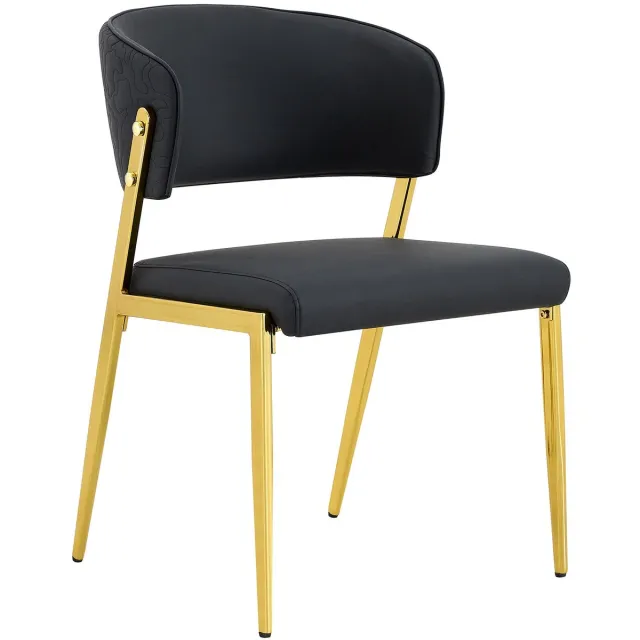 Merax Set Van 2 Moderne Eetkamerstoelen – Zwart Kunstleer – Goudkleurig Metalen Onderstel – Gepolsterde Zitting En Rugleuning