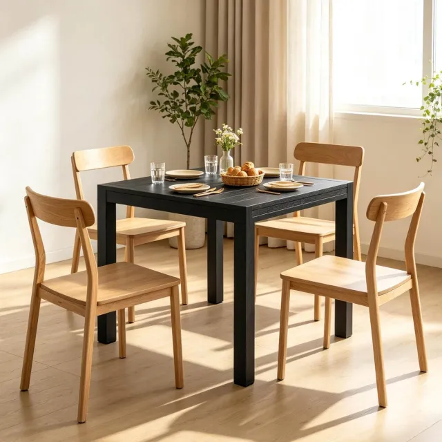REDOM Tuintafel - Uitschuifbaar van 80 tot 160 cm - Zelfschuivende verlenging - Houtlook tafelblad - Eettafel - Tuin - Aluminium - Zwart - 160 x 80 x 75 cm