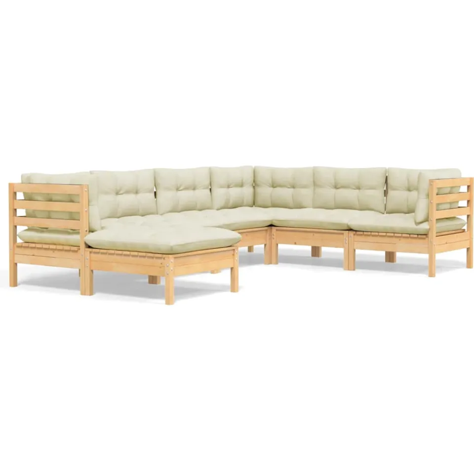 vidaXL 7-delige Loungeset met crèmekleurige kussens massief grenenhout, foto 3