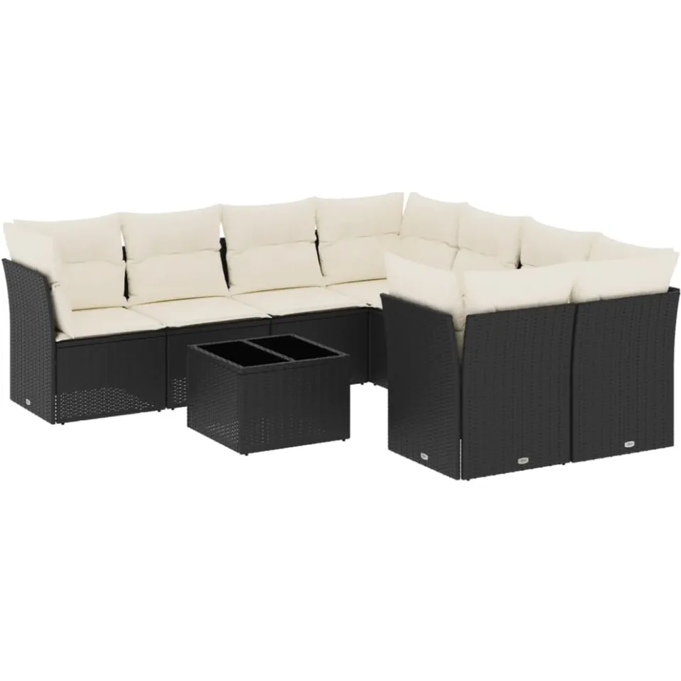 vidaXL 9-delige Loungeset met kussens poly rattan zwart