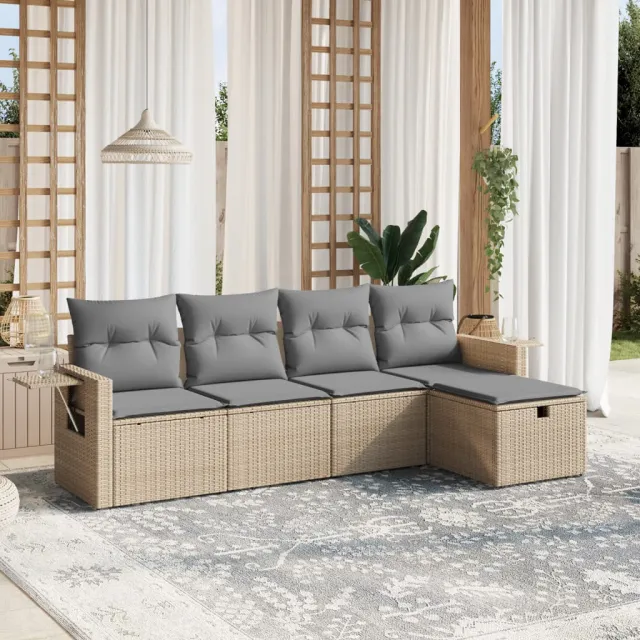 vidaXL 5-delige Loungeset met kussens poly rattan gemengd beige, foto 2