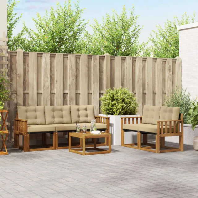 vidaXL Buiten bankenset 6 st 5-zits Natuurlijk en Beige