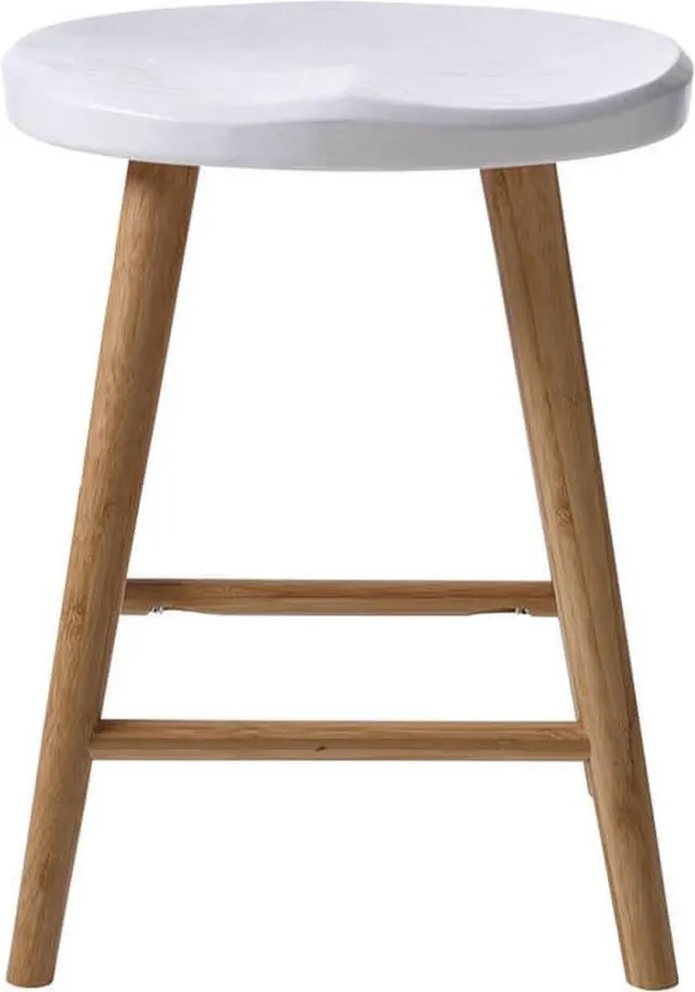 Cinas Noble Kruk Wit - Duurzaam bamboe - Wit zitvlak - Scandinavisch Design