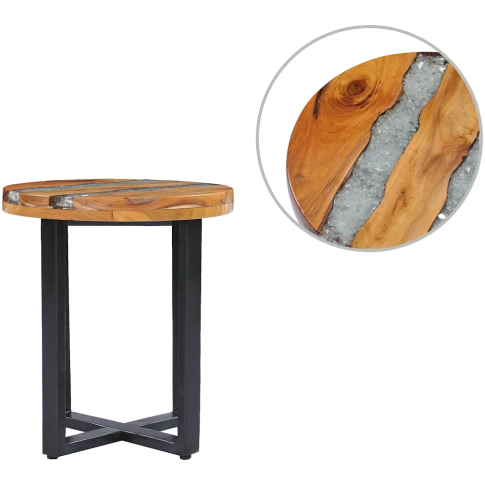 vidaXL Salontafel 40x45 cm massief teakhout en polyresin Meerkleurig